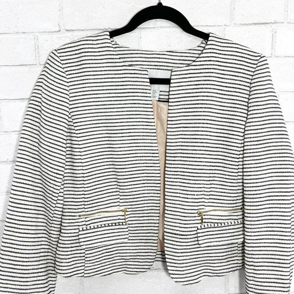 Katherine Barclay Black & Off White Striped Open Front Jacket Women's Medium - Picture 2 of 7